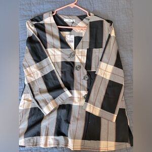 New Mango top, hits a little past the waist.